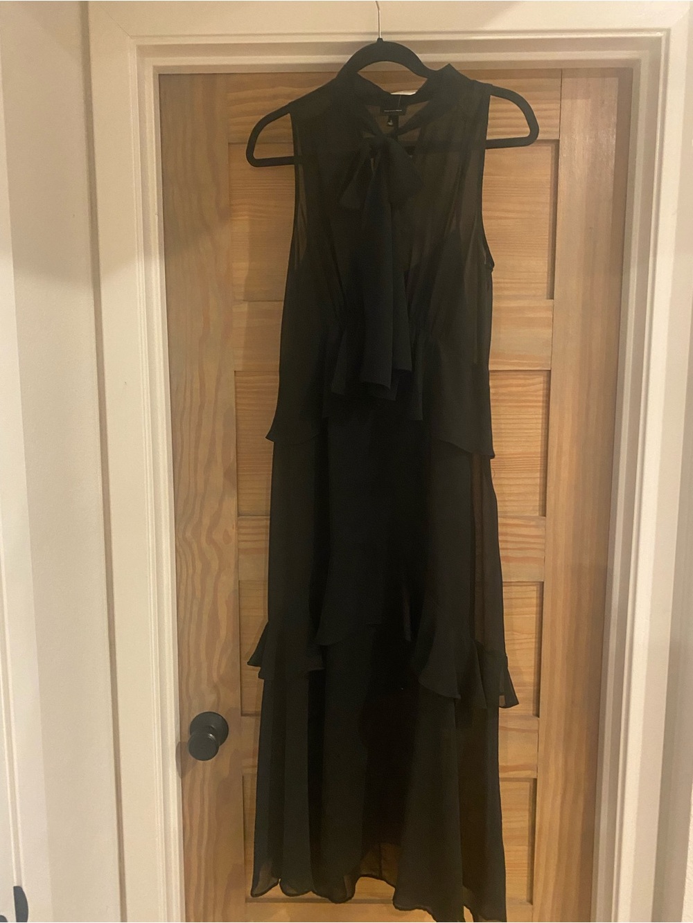 Who What Wear Black Sleeveless Sheer Layered Maxi Dress with Neck Tie